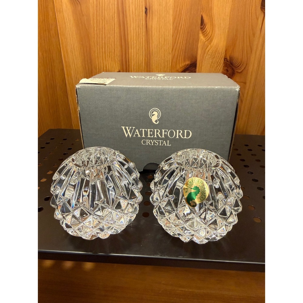 Waterford Crystal Round Candlestick Pair 2.5" Cut Crystal Ireland Original Box